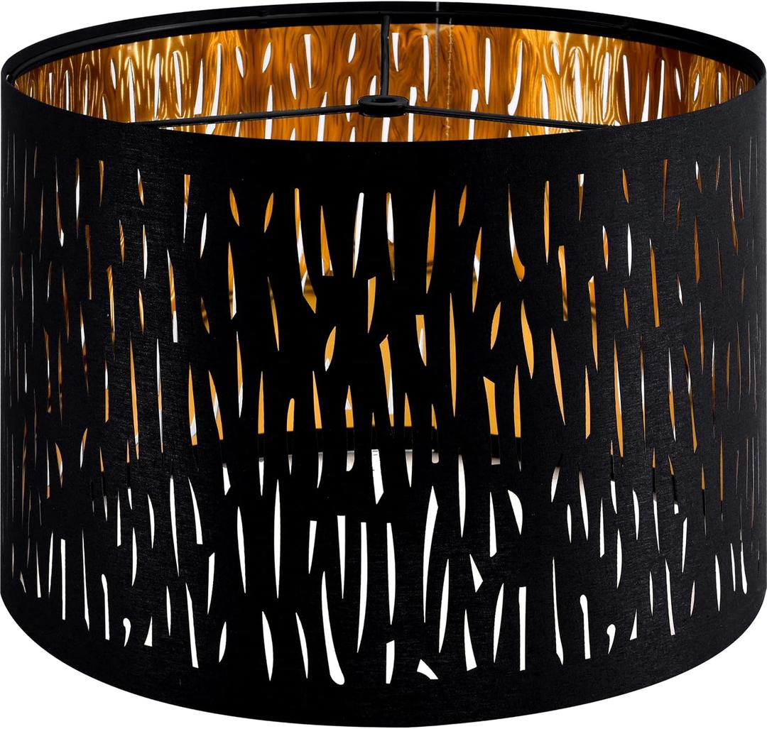 GO&SO Black Lamp Shades For Table Lamps, 13" Top x 13" Bottom x 10" High(Spider), Industrial Etching Vertical Stripe Medium Drum Lampshades, Replacement Living Room Floor Lamp Shade, Assembly Required