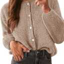 KIRUNDO Womens Cardigans Casual Loose Button Up Long Sleeve Crewneck Knit Cardigan Sweaters Open Front Outerwear Coats (Small, Khaki)