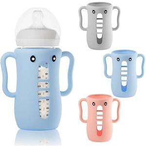 Pack of 2, 3 Pack Sleeves for Avent Baby Bottle, BPA Free Silicone Sleeves with Handles for Avent Natural Glass Baby Bottles, Anti Breakage Cover for Phillips Glass Avent Bottles (Pink+Blue+Grey, 8 Oz)