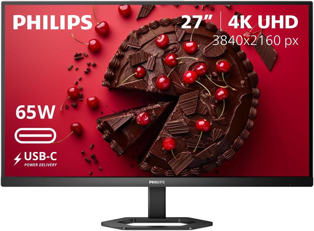 Philips 27" Computer Monitor 4K UHD IPS USB-C Charging HDR400, 27E1N5900R 3840×2160 LED Monitor, USB-C 65W PD, HDMI 2.0, DisplayPort 1.2, USB 3.2 Hub, Adaptive Sync