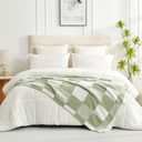 Snuggle Sac Checkered Blanket, Sage Green Throw Blanket for Couch Plaid Microfiber Fluffy Warm Cozy Fuzzy Soft Throw Blanket Reversible Checker Blankets for Sofa, Chair, Bed, 60x80 inches