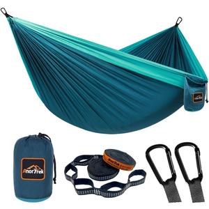 Camping Hammock, Super Lightweight Portable Parachute Hammock with Two Tree Straps Single or Double Nylon Travel Tree Hammocks for Camping Backpacking Hiking (Blue&dark Blue)