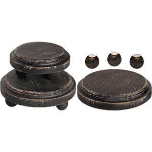Felt Creative Home Goods Round Wooden Risers with Removable Feet (Set of 3) Farmhouse Rustic Decor Pedestal Stands for Tier Trays, Candles, Mugs Display (2 Large, 1 Small) - Rustic Black