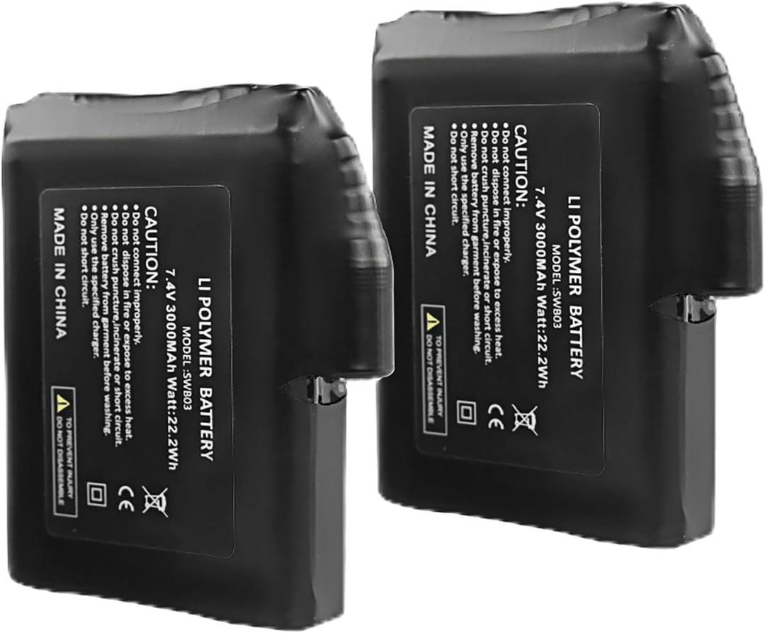 SAVIOR HEAT 7.4V 2200mAh/3000mAh Li-Polymer Rechargeable Batteries for Battery Heated Gloves Mittens Liners, Heated Socks