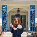 KMUYSL Graduation Decorations Class of 2026, Graduation Party Decorations 2026, Blue & Black Congrats Grad Banner Hanging Flags Porch Sign for Any School Indoor/Outdoor Decor