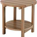 LZRS Round Adirondack Side Table Double End Table, Outdoor Side Tables for Patio, Backyard,Pool, Indoor Companion, Easy Maintenance & Weather Resistant(Teak)