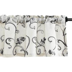 VOGOL Natural Kitchen Curtain Valance, Gray Vine Botanical Embroidered Pattern Window Valance, Rod Pocket for Small Window Basement Bathroom, 52 Inches by 14 Inches, Grey 1 Piece