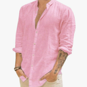 Makkrom Men Linen Shirt Button Down Long Sleeve Cotton Beach Band Collar Casual Summer Shirts, Size L