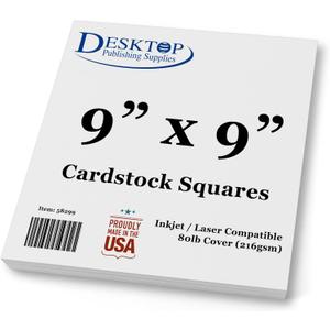 White Cardstock Squares - Square Card Stock Paper - Thick 80lb Cover - For Spin Art Refill, Scrapbooking, Invitations, & Crafts (9" x 9", 100 Pack)