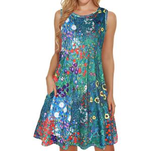 elescat Women's Summer Dresses 2025 Beach Casual Sleeveless Floral Print Tank Loose Sundress with Pocket (Large)