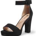 IDIFU Women's IN4 Sabrina Platform Chunky High Heels Ankle Strap Heeled Sandals Wedding Party Dress Shoes (9.5, Black Nubuck)