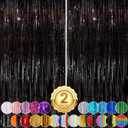 Black Fringe Curtain Party Streamers 2Pack 3.3x8.3 Ft Foil Fringe Backdrop Curtains for Birthday Wedding Bridal Baby Shower Holiday Tinsel Streamers Black Party Decorations Door Streamer