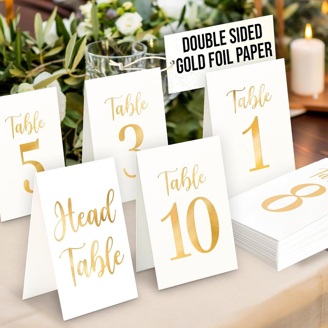 Gold Wedding Table Numbers 1-10, Gold Table Numbers For Wedding Reception Decorations, Table Number Cards 1-10 With Head Table Number, Paper Table Markers For Wedding, Restaurant, Events