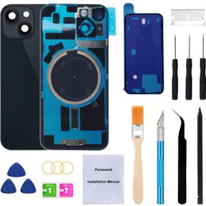 Rear Back Glass Replacement for iPhone 14 6.1-inches with + Pre-Installed Plate and Camera Frame and Lens + Reparing Tool Kit (Midnight Black)