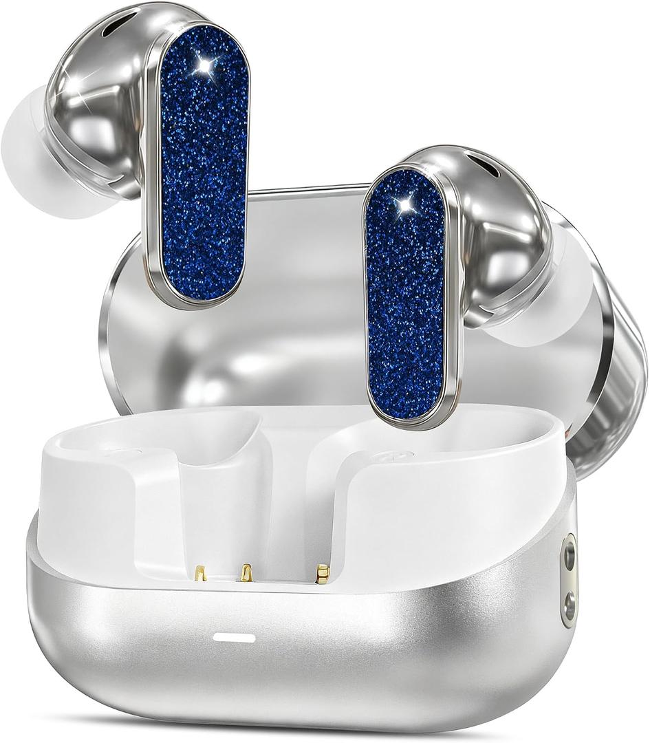 Wireless Earbuds, Jewelry Wireless Headphones with Active Noise Cancellation, Anniversary & Birthday Gifts for Women/Girls/Wife, in-Ear Bluetooth 5.4 Earphones Clear Calls - Blue