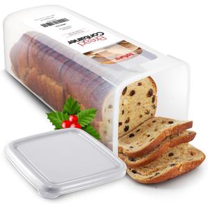 Tafura Bread Container - BPA Free Plastic Bread Box - Container/Holder for Homemade Loaves and Baked Goods with White Airtight Lid