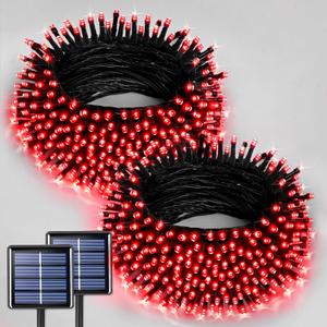 JMEXSUSS 2 Pack Solar String Lights Outdoor Waterproof, Total 400 LED 151FT Solar Christmas Lights Outdoor, 8 Modes Christmas Light for Outside Patio Yard Tree Decorations, Red
