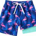 swimsobo Swim Trunks for Boys Size 7 Compression Liner Swim Bathing Suit Hawaii Flamingo Swimming Shorts Beach Boardshorts