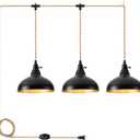 Plug in Pendant Light Farmhouse Hanging Lamp Fixtures with Dimmable Switch, Kitchen Island Hanging Light Adjustable Height Black Pendant Lighting Dining Room Bedroom (1 Pack (3 Lights))