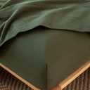 MooMee Fitted Bottom Sheet Only 100% Washed Cotton Linen Like Textured Breathable Durable Soft Comfy Deep Pocket Fits Mattress up to 17" (Olive Green, Twin)