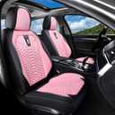 Coverado Front Seat Covers, 2 PCS Pink Seat Cover for Cars, Breathable Fabric& Faux Leather Seat Cover, Driver Seat Cushion, Car Seat Protector Universal Fit Most Cars, Trucks, SUV