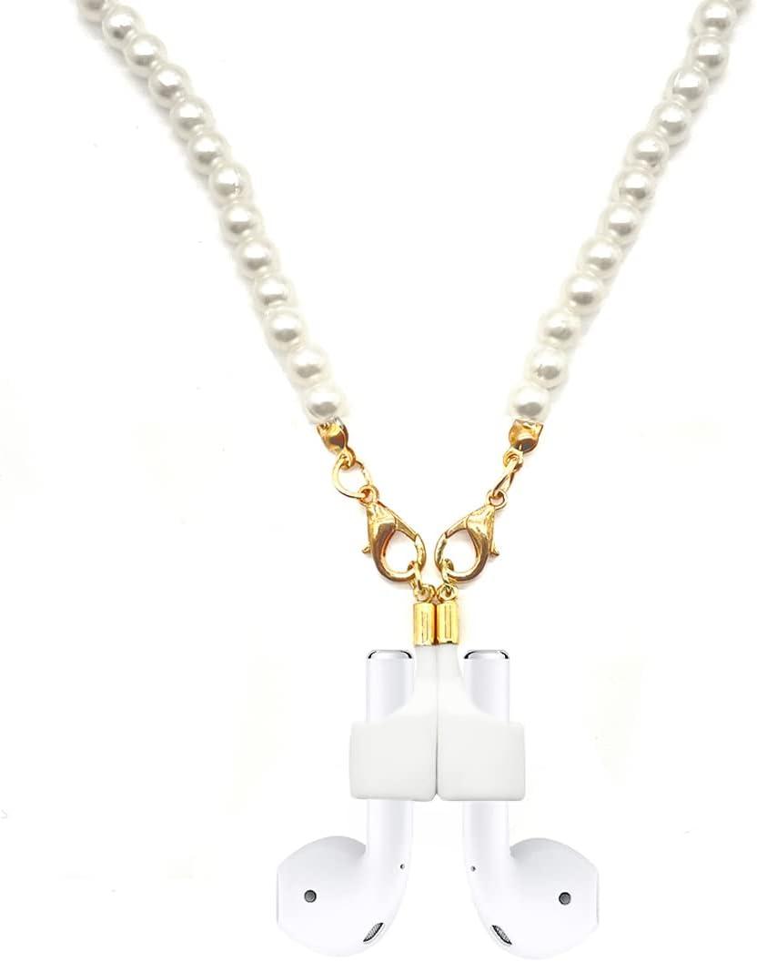 Magnetic Anti-Lost AirPods Necklace Straps Lanyard String Cord for Neck (Pearl Chain)