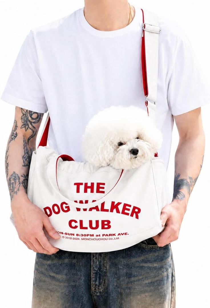 Dog Sling Carrier Bag for Small Dogs, 4–15 lbs, Canvas, Hands-Free, White