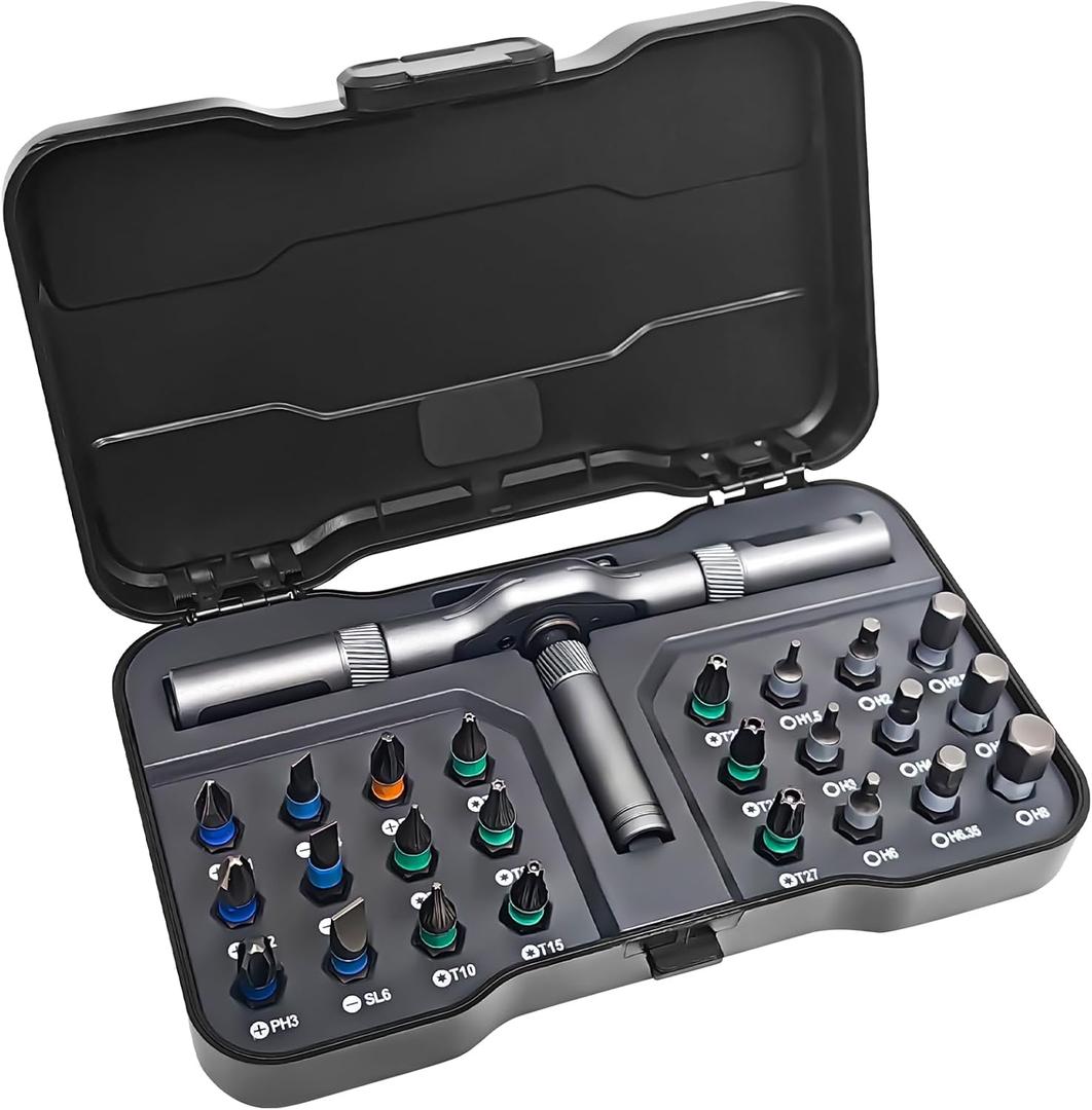 24 in 1 Magnetic Ratchet Screwdriver Set, DIY Magnetic Screwdriver Set with Detachable Handle&Multi-Bit, Portable Screwdriver Kit Precision Repair Tool for Furniture, Computer, Bicycle, Electronics