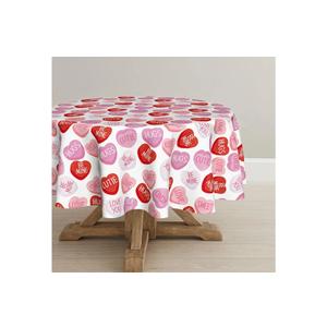 Horaldaily Valentine Tablecloth 70×70 Inch Round, Pink Colored Love Hearts with Words Washable Table Cover for Party Picnic Dinner Decor