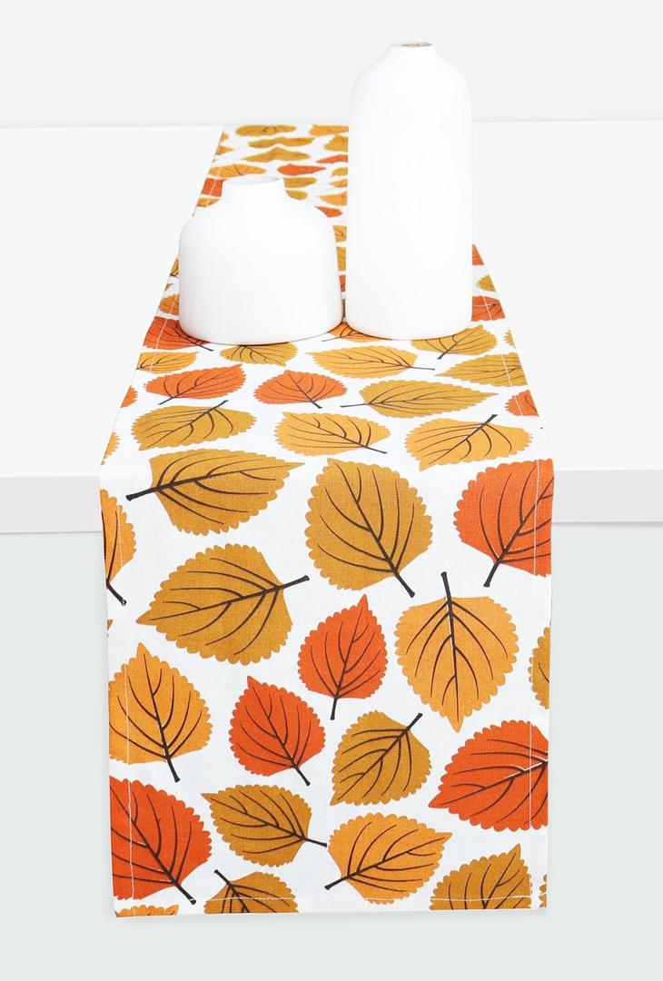PurpleEssences Maple Leaves Fall Table Runner, 14x90-in Autumn Table Runner for Fall Outdoor & Indoor Party, Thanksgiving Table Runners for Kitchen Dining Table, Amber
