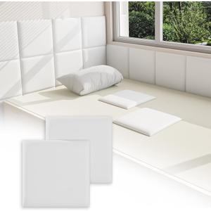3D Anti-Collision Wall Padding for Kids, White Peel and Stick headboard Panels, Self-Adhesive Headboard Panels for Wall, Bedroom/Living Room Upholstered Wall Panel(12 Pack -11.8" x 11.8")