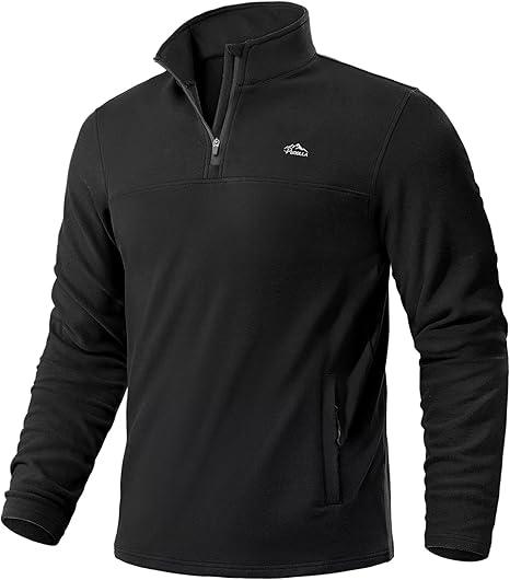 Pudolla Mens Quarter Zip Pullover Long Sleeve Workout Shirts Warm Training Midweight Pullover Men(Black XL)