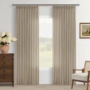 Burlap Flax linen Curtains 84 Inch Long Pinch Pleated 2 Panels for Living Room Bedroom Tan Khaki Light Brown Semi Sheer Boho Rustic Farmhouse Back Tab Pleat Drapes Floor to Ceiling 84 Inch Curtains