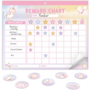 Fun Magnetic Reward Chart for Kids at Home  Motivational Easy to Use Chore Chart w Stickers Encourages Good Habits  Unicorn Behavior & Responsibility Chart for Girls Creates a Fun Daily Routine (Pink)