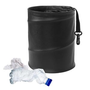 2 x Homelove Collapsible Pop Up PU Leather Trash Can, Portable Leak-Proof Waterproof Car Trash Bin, Multifunctional Organizer Trashcan Storage Bag with Hanging Elastic Strap Loop, Black