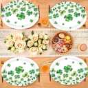 50Pcs Green Shamrock Oval Paper Plates 10"x12" Large Disposable Heavy Duty Green Lucky Clover Platters Lucky Shamrock Clover Dessert Plates for Spring Garden Irish Holiday Birthday Party Supplies