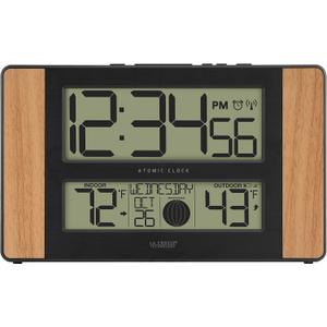 La Crosse Technology Atomic Digital Clock with Outdoor Temperature, Wood Oak