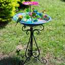 DREAMSOUL 20" Dia Bird Bath Stand Metal Birdbath with Folding Bracket, 2 in 1 Hummingbird Deep Bird Bath for Outside