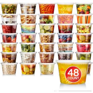 Stock Your Home 16oz Plastic Deli Containers with Lids (48 Pack), Disposable Plastic Food Storage Containers with Lids, Reusable Freezer Containers, To Go Soup Containers with Lids, Microwave Safe