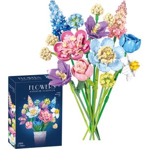 Flower Bouquet Building Decoration 3D Puzzles Set - Artificial Flowers with Roses, Botanical Collection and Table Art for Adults, Unique Gift for Men Women Hobbies for Birthday Christmas