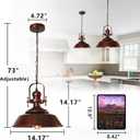 14" Copper Pendant Light, Farmhouse Industrial Vintage Hanging Light Fixture for Kitchen Island, Dining Room, Barn, Bar, Antique Red Bronze Finish