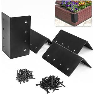 4 Pack Raised Garden Bed Corner Brackets, 3"x 3" x 6" Metal Corner Brackets for 9"-12" Garden Bed with Screws for Wood Frame, Flower or Vegetable Garden