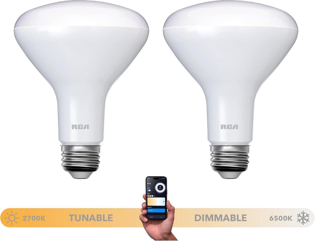 RCA Dimmable Smart Light Bulbs, BR30 WiFi LED Light Bulb, Indoor Flood LED Bulbs, 9W (60W Eq), 2700K Soft White, 720 Lumens, E26 Base, Voice Activated Lights, Google & Alexa Light Bulb, 2-Pack