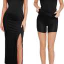 Popilush Women's Summer Maxi Dress - Shapewear Long Formal Cocktail Party Dresses Contrast Trim V Neck Bodycon Dress (Black) XL