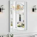 Syndra White Wood Frame Bathroom Mirror, 24''x36'' Modern Vanity Mirror for Wall, Waterproof Slim Deep Frame, Rectangular HD Tempered Glass Mirror for Living Room, Bedroom, Entryway, Rustic, Farmhouse