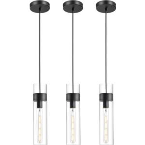 3 Pack Black Pendant Lights Kitchen Island (Bulbs Included), Adjustable Modern Glass Pendant Light Over Island, Industrial Pendant Light Fixtures for Dining Room Hallway Bedroom Living Room