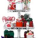 Christmas Hot Chocolate Bar Wood Cocoa Station Decorative Storage Box 3 Tier Chocolate Station Farmhouse Christmas Decorations for Home Office Kitchen Winter Gift (White)