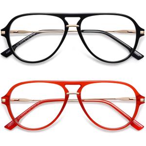 AMOMOMA Aviator Reading Glasses for Women Men Blue Light Blocking Lens Spring Temple AM6226