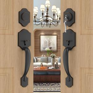 goldenwarm Double Front Door Lock Set, Oil-Rubbed Bronze Double Door Handlewith Dummy, Double Classic Front Door Hardware Set with Reversible Wave Handle Lever, Double Entry Door Lock Set