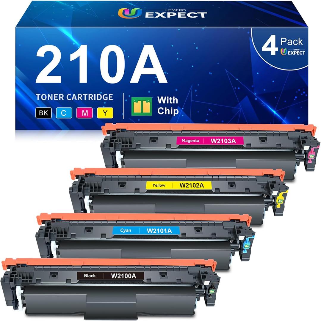 LEMERO UEXPECT Compatible Replacement for HP 210A Toner Cartridge 4 Pack with Chip 210A 210X W2100A W2100X for Color Laserjet Pro MFP 4301fdw 4301fdn Pro 4201dw 4201dn Printer Ink, 4 Pack